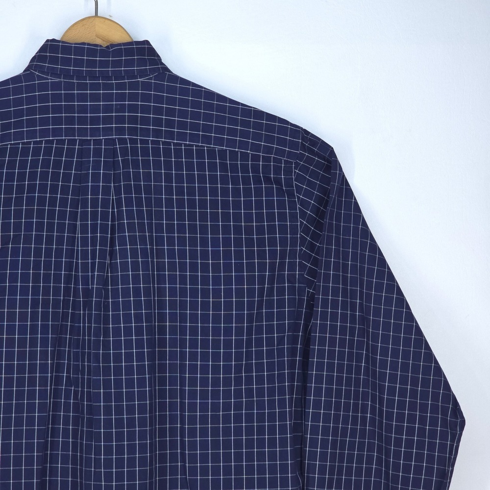 LL Bean Button Down Shirt Mens Large Navy Blue Check Long Sleeve Office Business - Picture 13 of 15